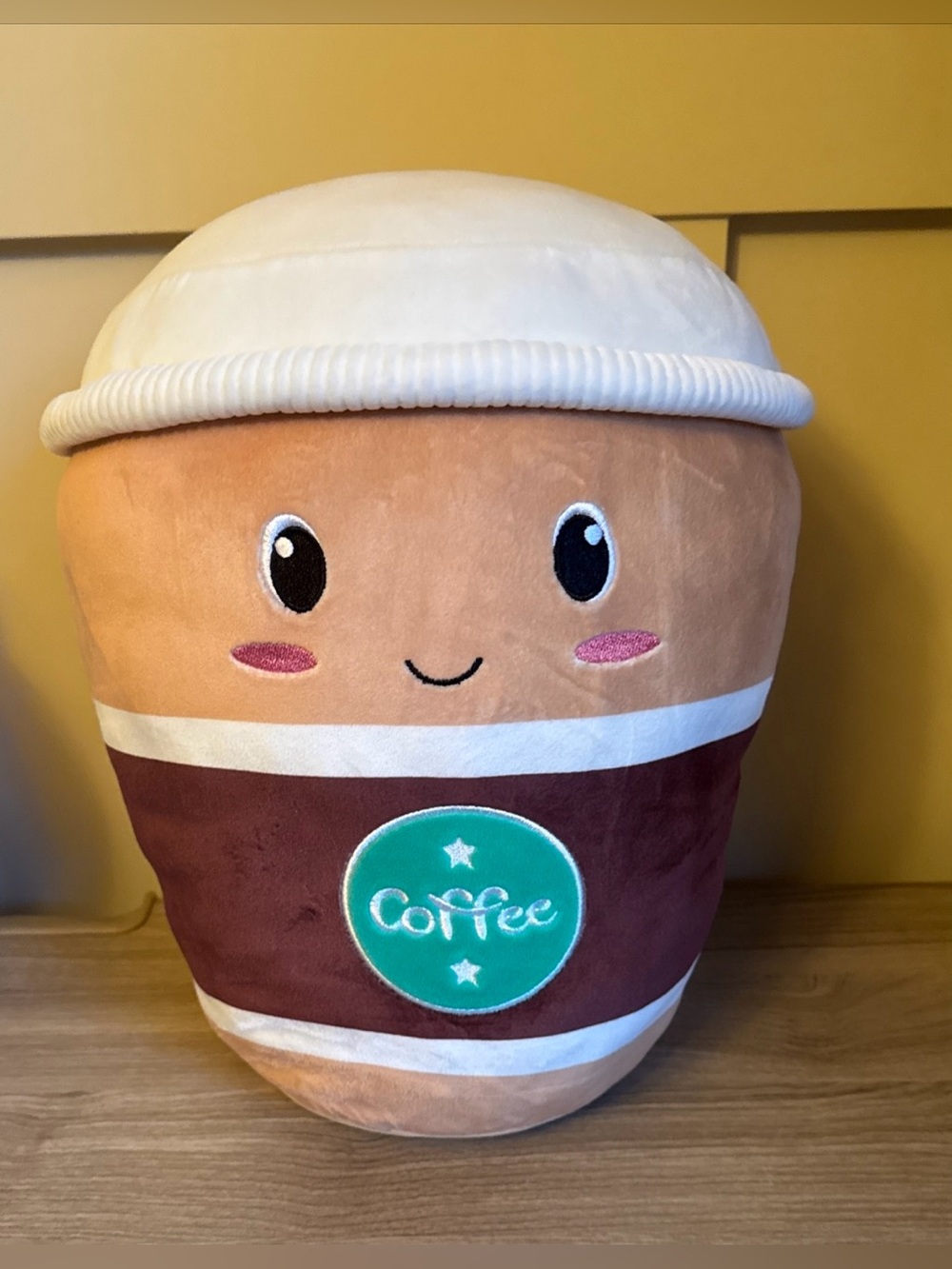 Plush Coffee Cup Accent Pillow - Cream, Brown & Pink